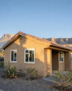 Southwestern home with a freshly finished sand-toned stucco exterior in Grand Junction, Colorado